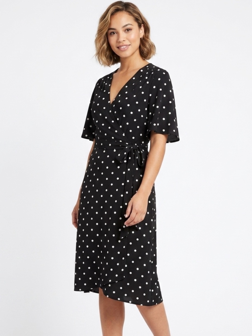 White House Black Market Black & White Polka Dot Wrap Dress Size Small